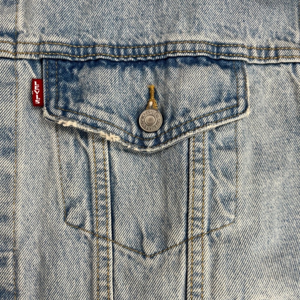 Levi's Premium 90's Trucker Jacket Womens M Fresh As A Daisy Patchwork Jean Coat - Picture 8 of 16